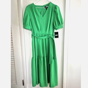 DKNY Kelly Green Tiered Midi Dress size 4 Short Sleeve Dress St Patrick's Day